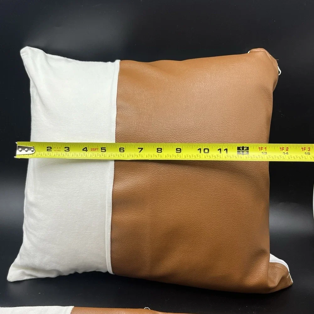 WOVEN NOOK Zulu Down Pillow  & Cover Brown White Square‎ Cotton Faux Leather